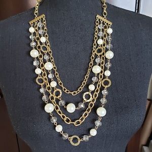 Necklace Statement Pearl Crystals Gold Bib Chunky